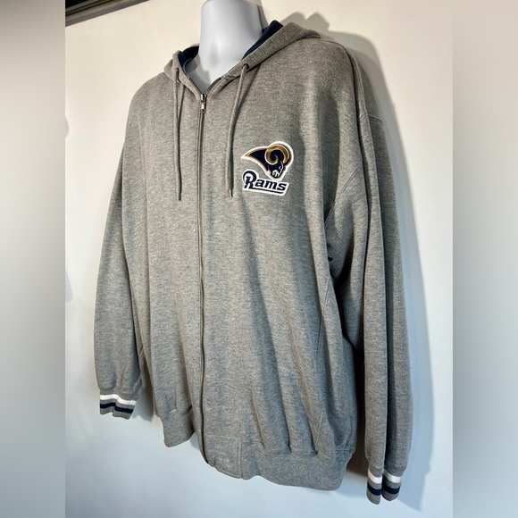 Vintage NFL Licensed Rams Football Gray Zip Up Hooded Jacket XL Embroidered Logo - Picture 3 of 8